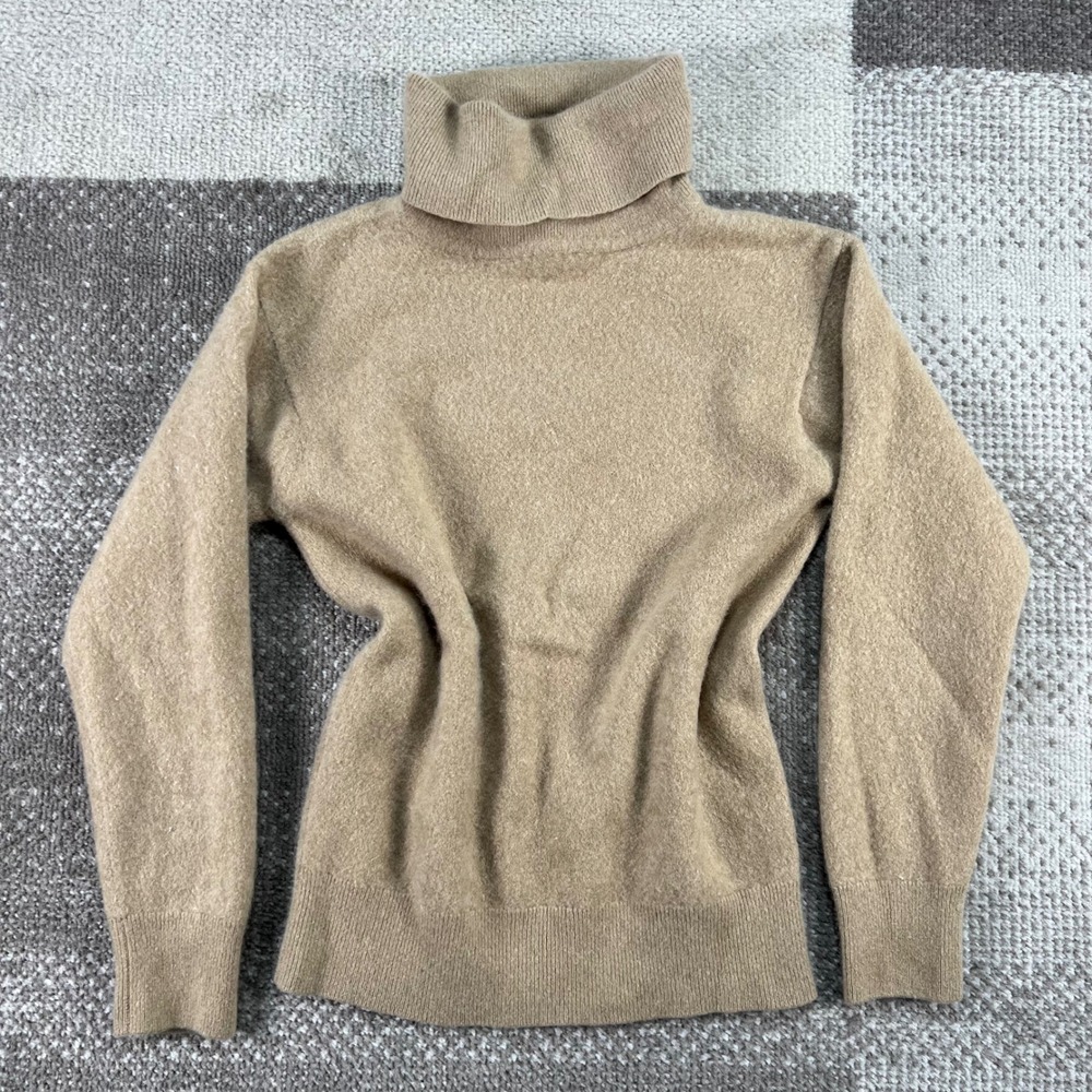 Country Shop Cashmere Tan Wool Blend Turtleneck Sweater Long Sleeve Womens Small
